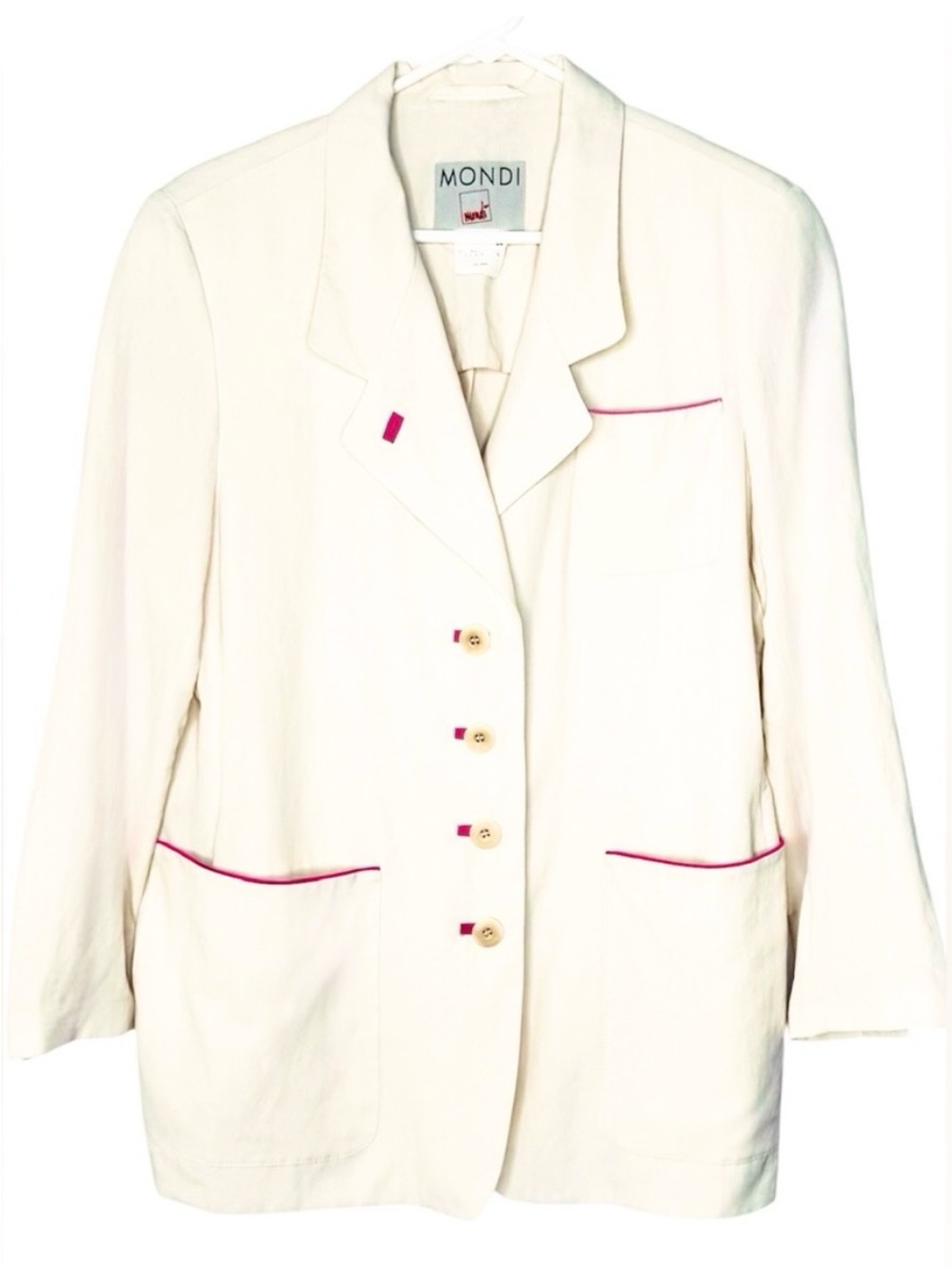 Vintage Mondi Blazer in Ivory with Red Trim